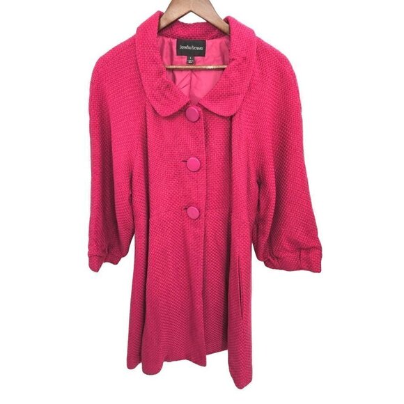 John Paul Richard Coat Women Large Knit Lined Pockets Barbiecore Fushia Pink NEW - Picture 2 of 11